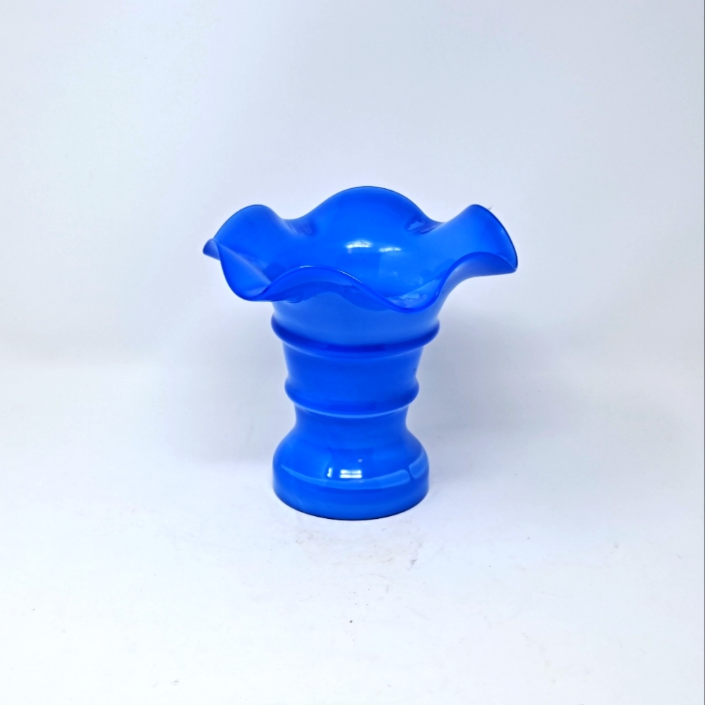 Blue Glass Vase With Ruffled Edge